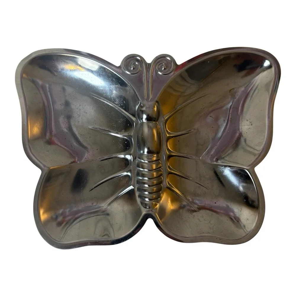 Silver Tone Metal Butterfly Divided Serving Tray, 2 Compartments 9.5 in